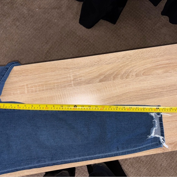 Express Women’s Dark Wash High Rise Jeans Raw-Hem Ankle - Picture 9 of 10